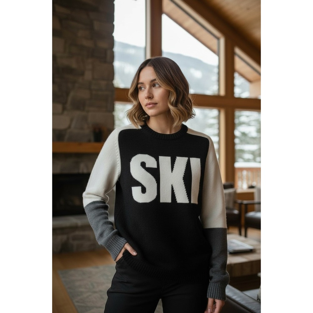 PERFECT‎ MOMENT Ski Sweater Women's XS Black White Grey Wool Retro Skiing